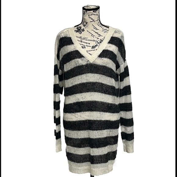 karl lagerfeld Striped Open Knit Sheer Sweater dress S Womens Preppy Nautical - Picture 1 of 8
